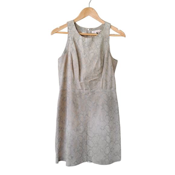 REBECCA TAYLOR Python Print Leather Mini Dress Size 6 Cream Gray Sleeveless - Picture 10 of 13